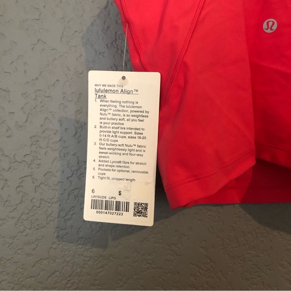 NWT Lululemon Align Tank Lipgloss Pink Size 6 - Picture 4 of 6